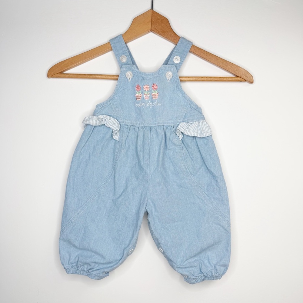 Vintage 90’s OshKosh B'gosh Light Blue Baby Flower Pots Overalls 6-9 Months